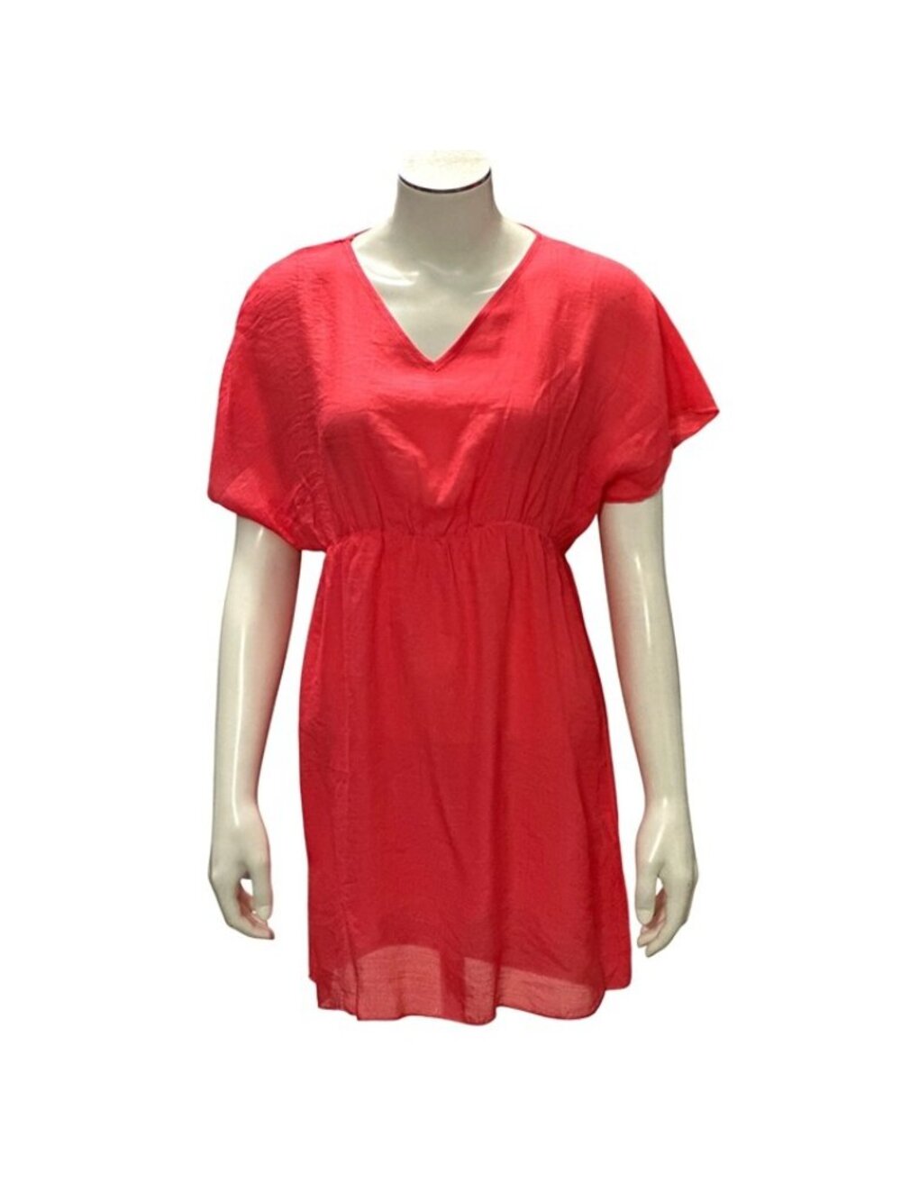 Rose Red Short Sleeve V Neck Dress Size S Relaxed Fit Casual Summer Style